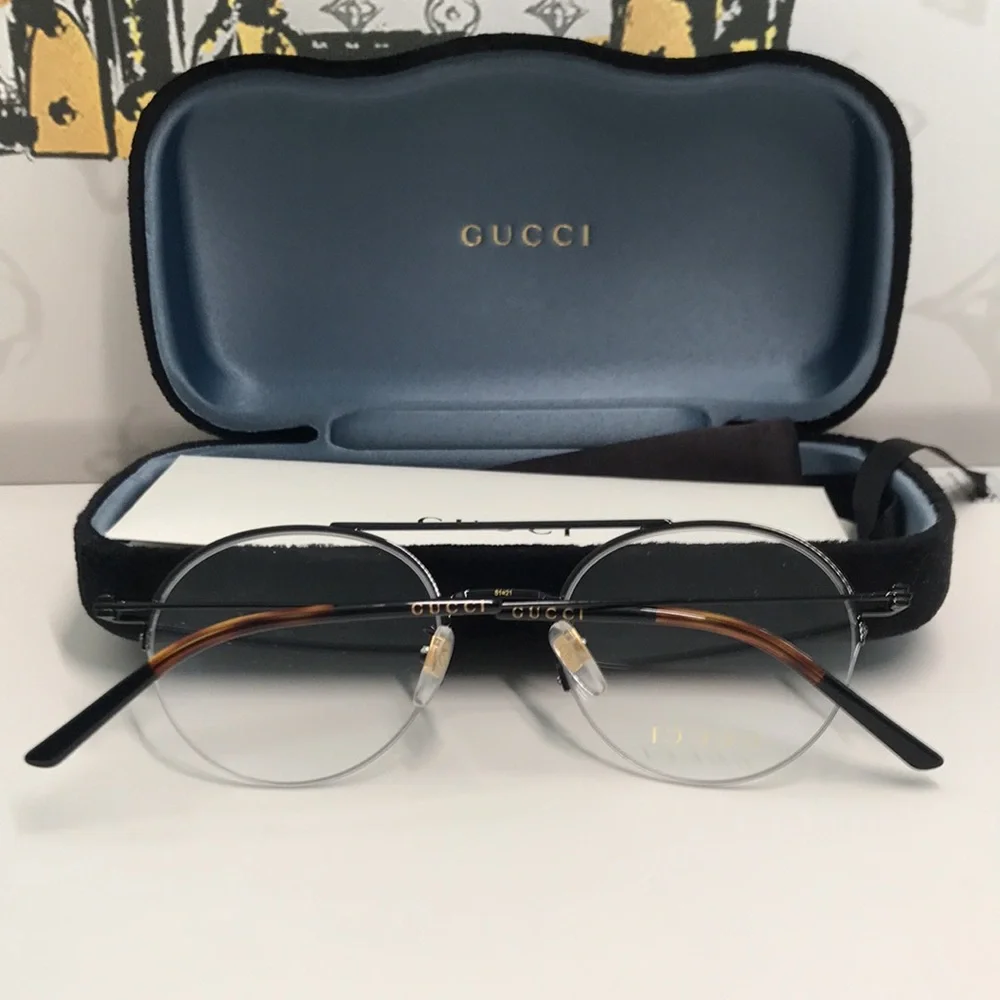 Authentic Gucci GG0682O 001 Eyeglasses – Black Semi-Rimless Round Frame